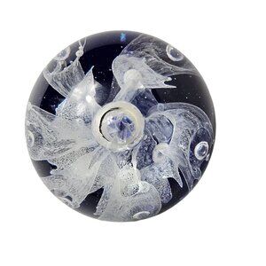 Handcrafted Art Glass Paperweight Blue & White Swirl Flower Design Desk Decor